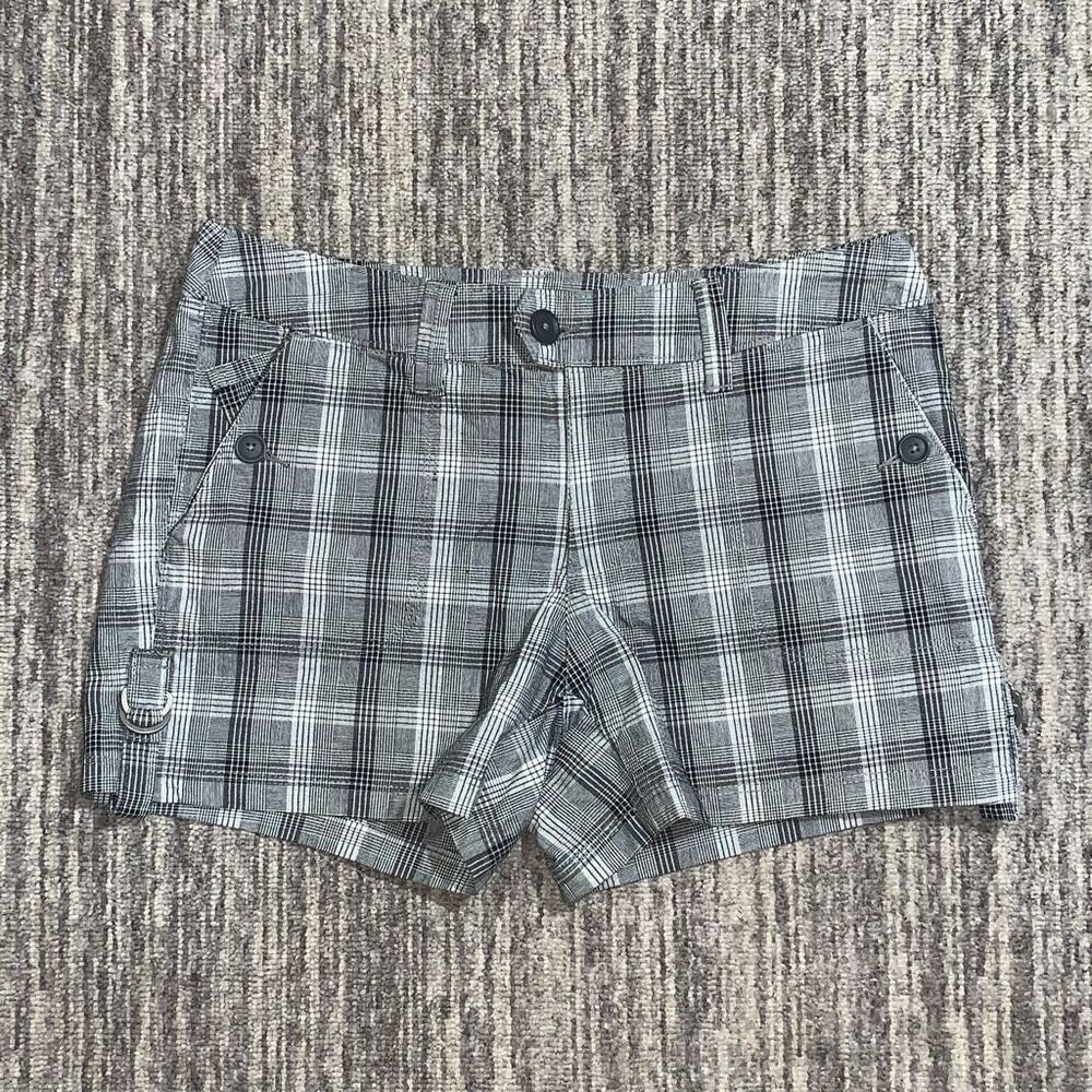 Ana Womens Size 6 Short Shorts Black White‎ Plaid Front & Back Pockets Stretch